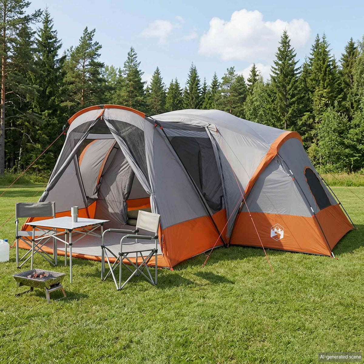 Cabin Tent with Rainfly Water-Resistant 10-Person Grey and orange