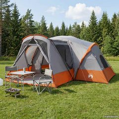 Cabin Tent with Rainfly Water-Resistant 10-Person Grey and orange