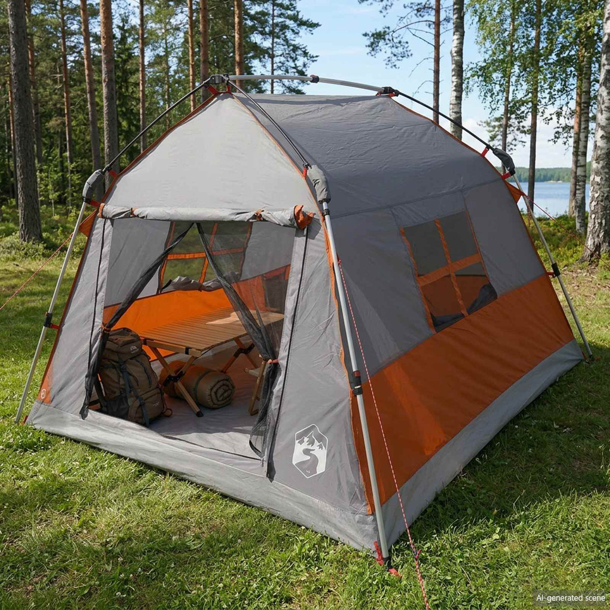 Instant Tent Water-resistant Grey and orange 2-Person