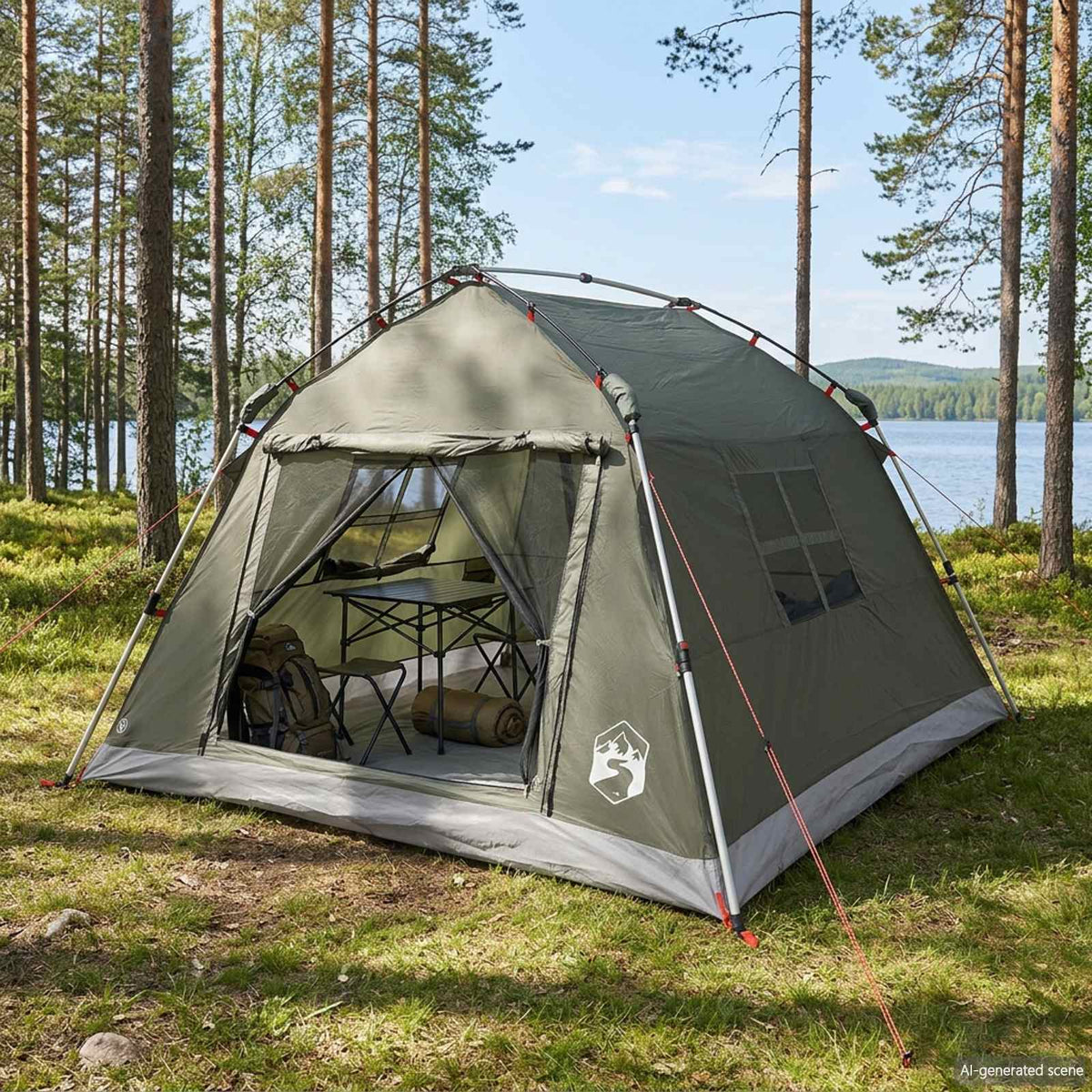 Instant Tent Water-resistant Army green 3-Person