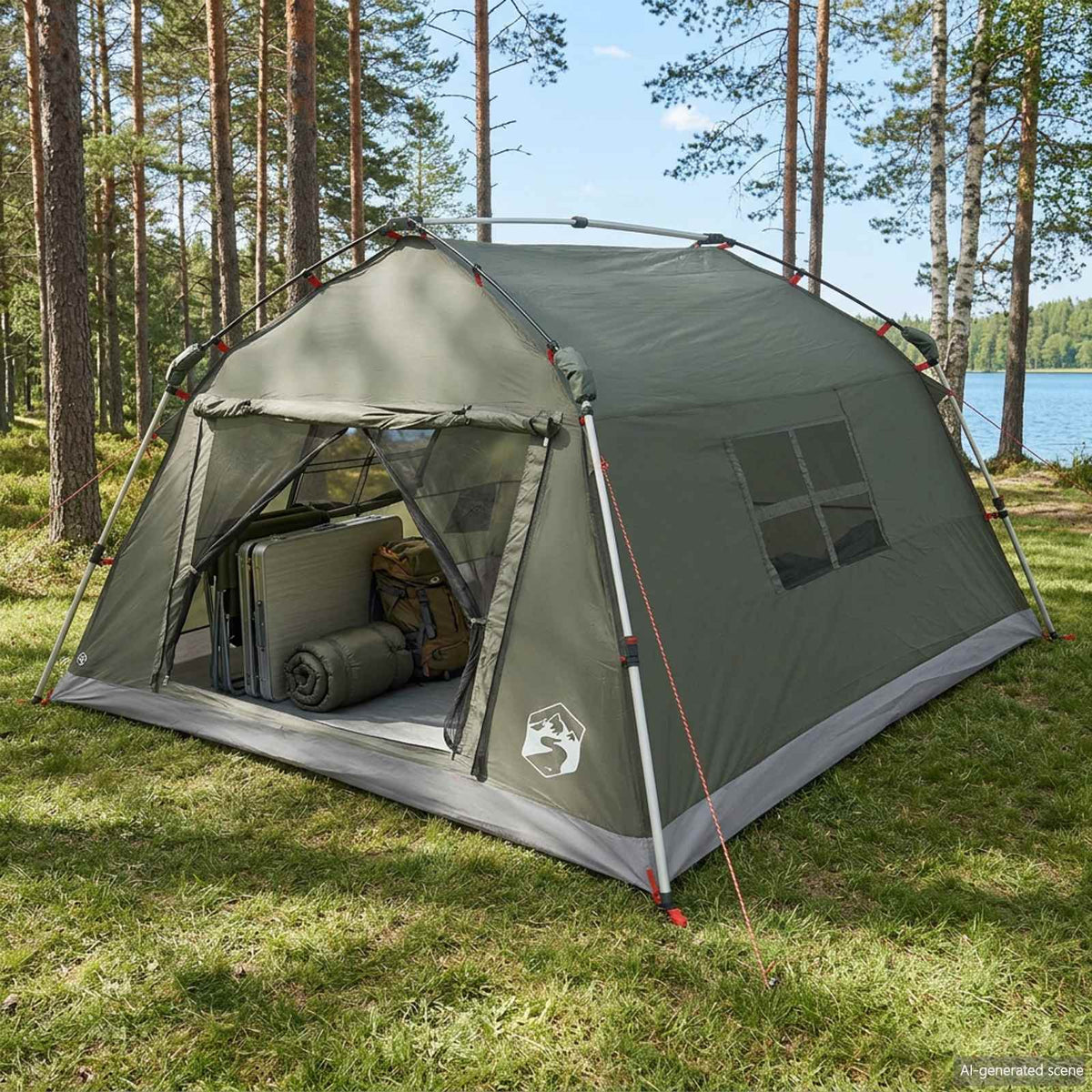 Instant Tent Water-resistant Army green 4-Person