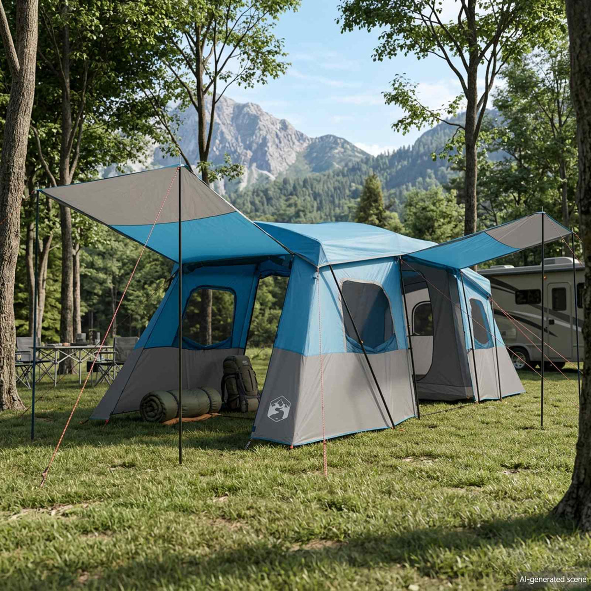 Instant Tent with Rainfly Water-Resistant 3-Person Blue
