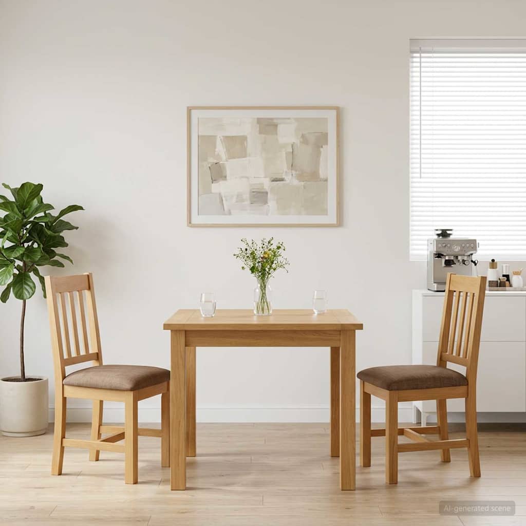 vidaXL Dining Chair VENLO 2 pcs Solid Oak Wood Natural and Grey 1