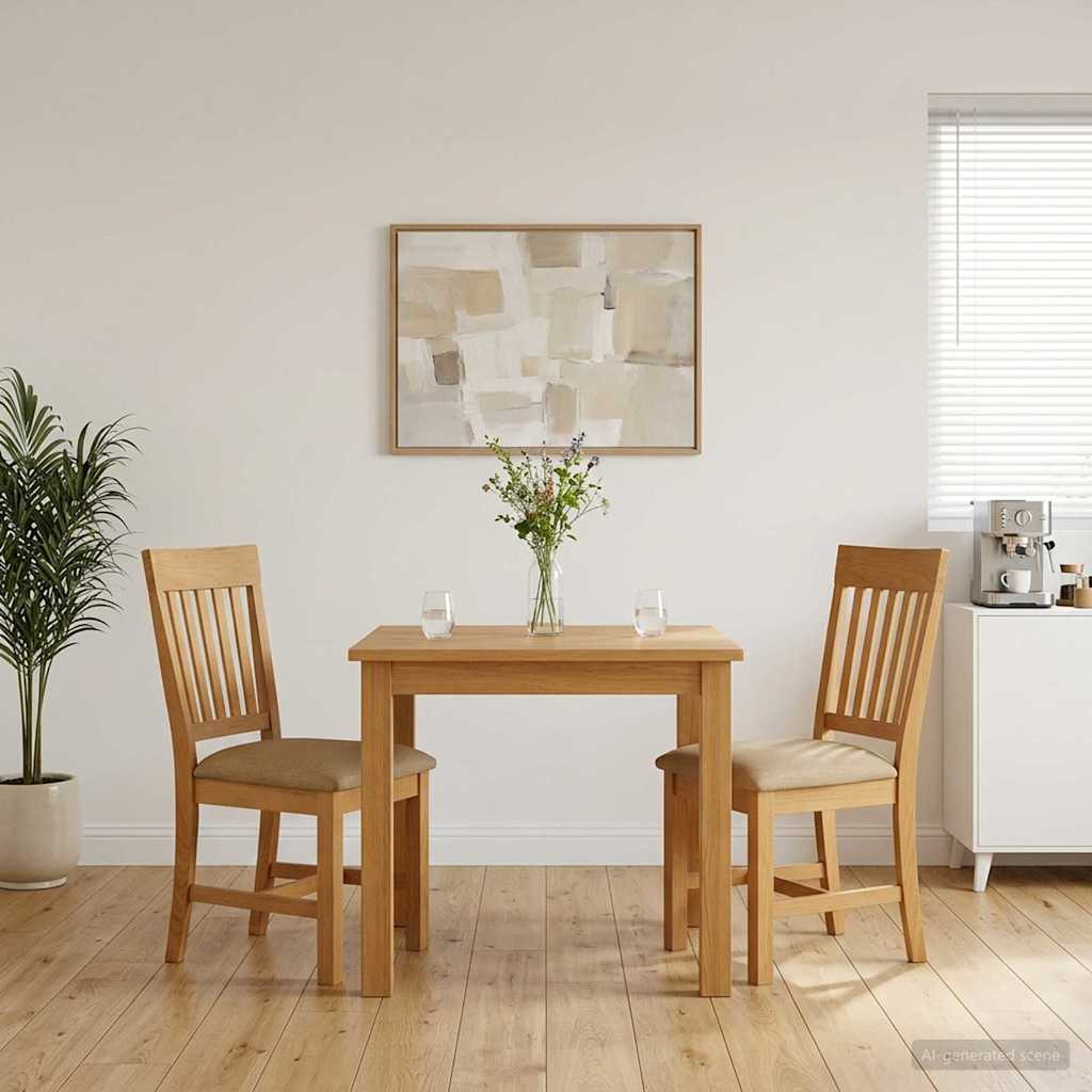 vidaXL Dining Chair 2 pcs Solid Oak Wood Beige 45 x 59 x 92 cm 1