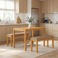 Dining Bench 95 x 32 x 45 cm Solid Oak Wood Grey with grey cushion