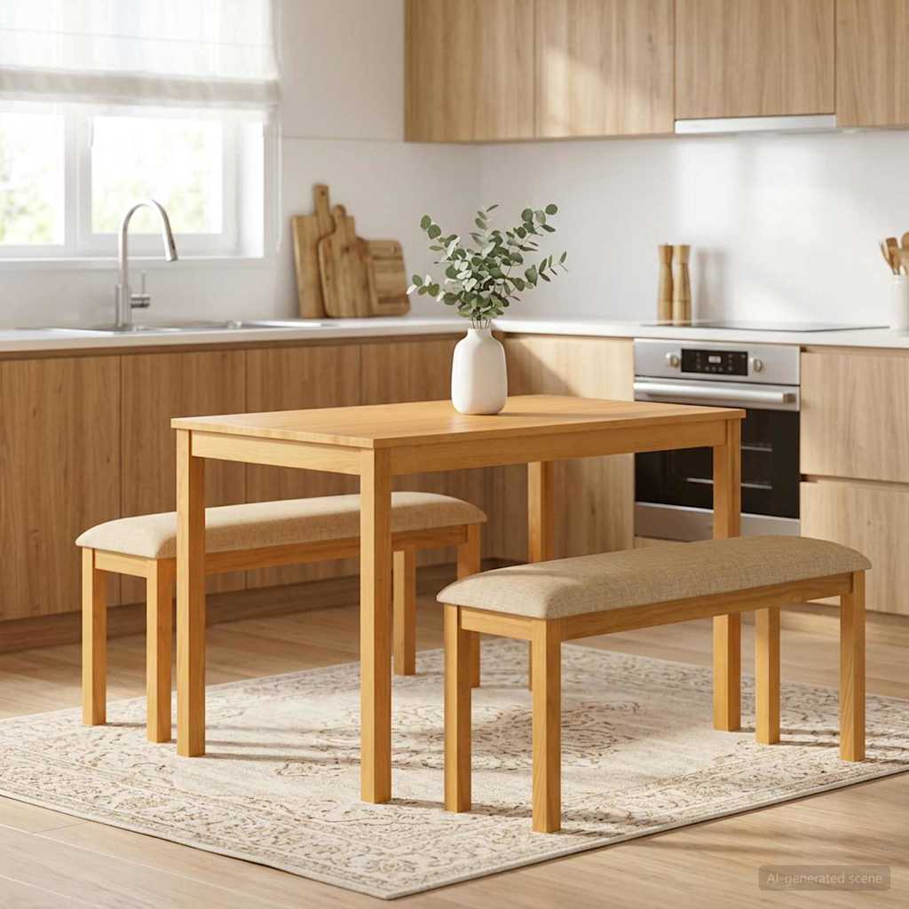 Dining Bench 95 x 32 x 45 cm Solid Oak Wood Grey with beige cushion