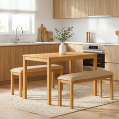 Dining Bench 95 x 32 x 45 cm Solid Oak Wood Grey with beige cushion