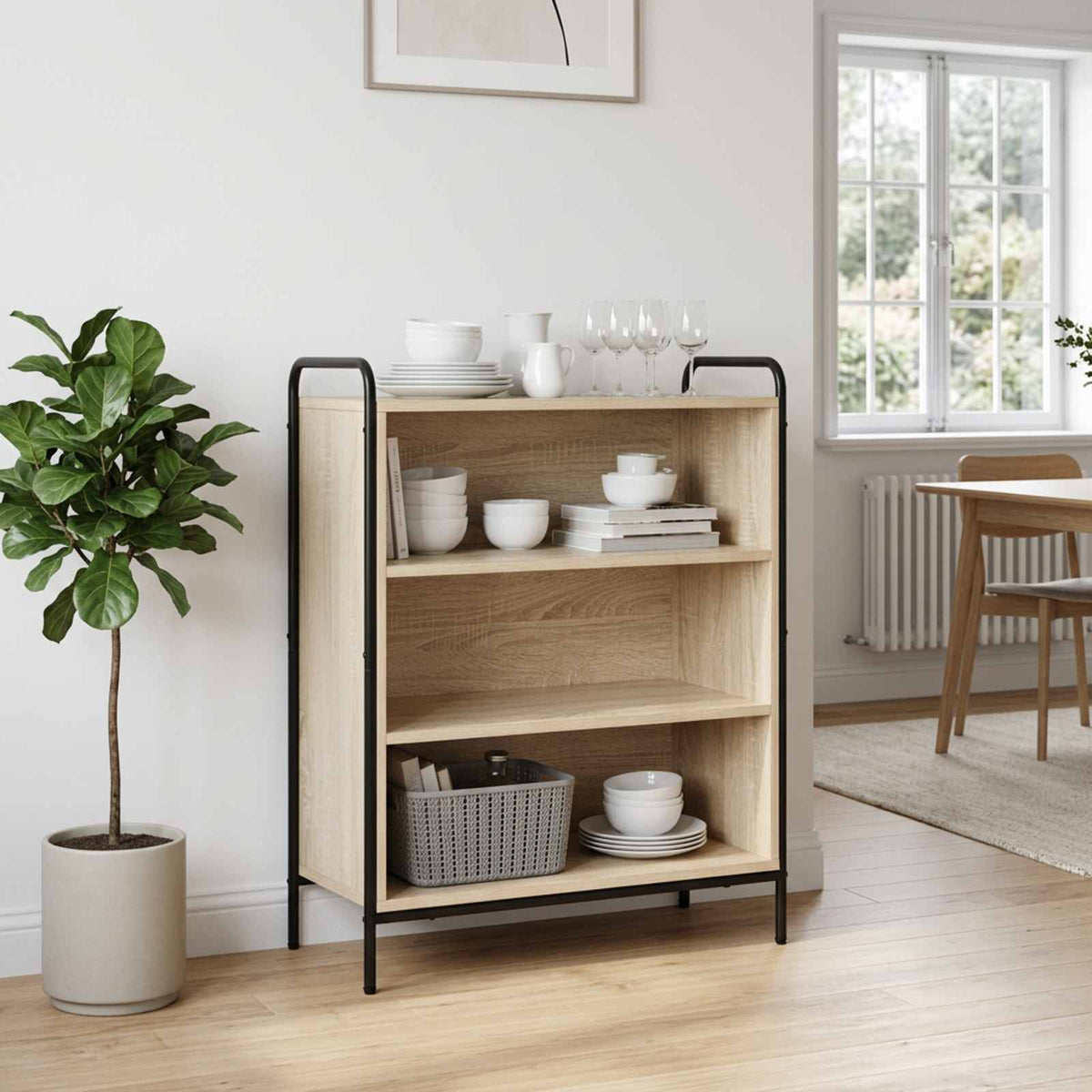Sideboard 73 x 33 x 81 cm Engineered Wood with 2 Shelves Sonoma oak