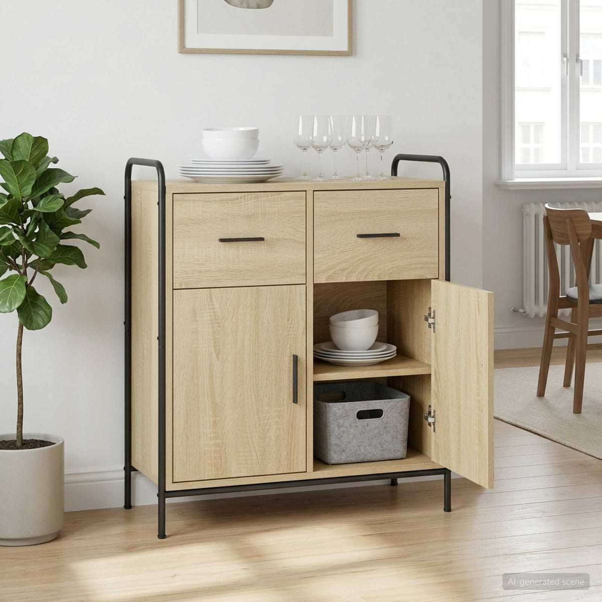 Sideboard 73 x 33 x 81 cm Engineered Wood with 2 Drawers & 2 Doors Sonoma oak
