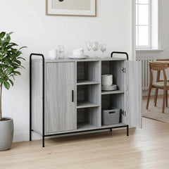 Sideboard 98.5 x 33 x 81 cm Engineered Wood Grey sonoma with 2 door & 2 shelves