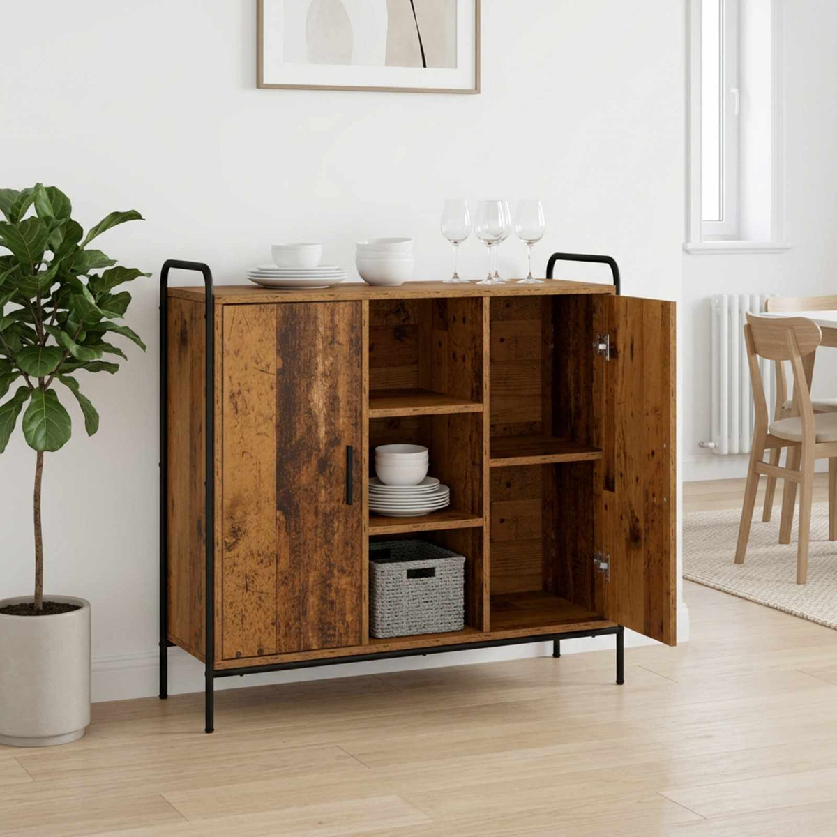 Sideboard 98.5 x 33 x 81 cm Engineered Wood Old wood with 2 door & 2 shelves