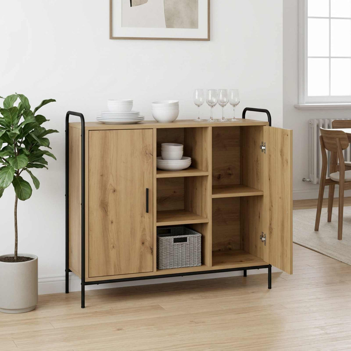 Sideboard 98.5 x 33 x 81 cm Engineered Wood Artisan oak with 2 door & 2 shelves