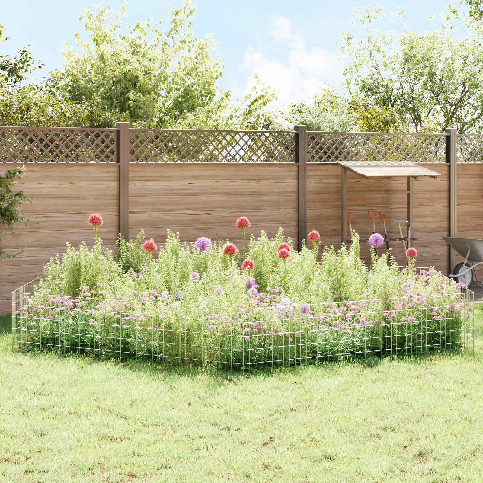 vidaXL Garden Fence with Stakes 12 pcs 55 x 50 cm Galvanised Steel 4
