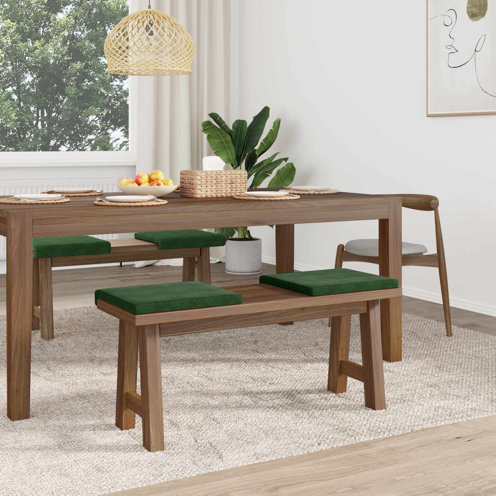 vidaXL Bench Cushion 4 pcs Corduroy Dark Green Depth 35 cm 3
