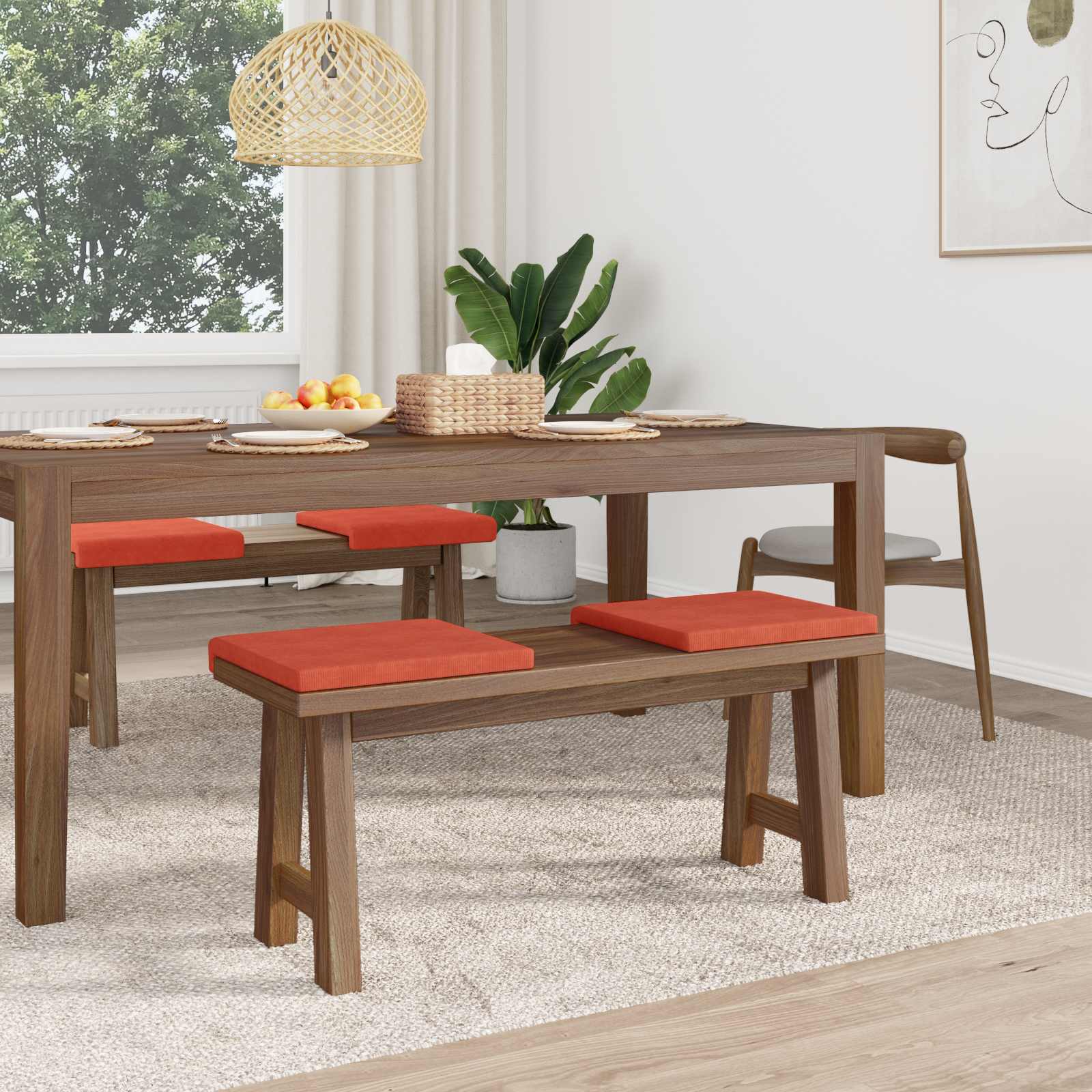 vidaXL Bench Cushion 4 pcs Corduroy Red Orange Depth 35 cm 3