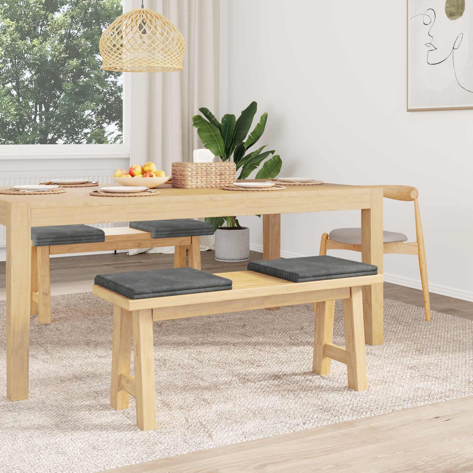 vidaXL Bench Cushion 4 pcs Plush Corduroy Light Grey Depth 35 cm 3