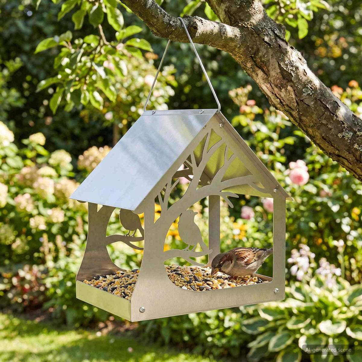 vidaXL Hanging Bird Feeder Stainless Steel Silver 1