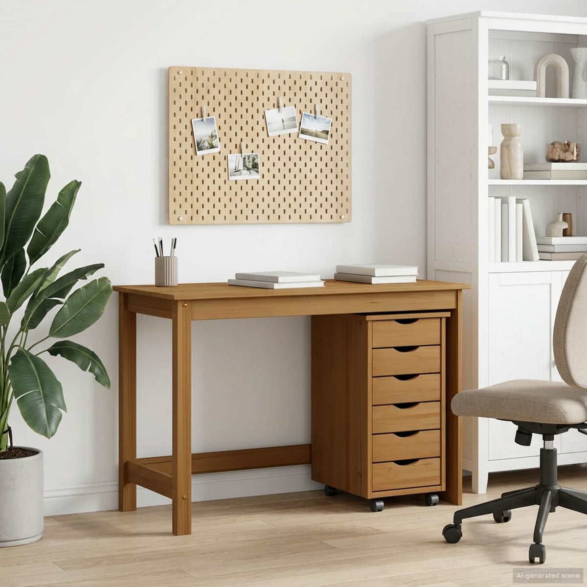 Desk and Rolling Cabinet Set MOSS 2 pcs Honey brown
