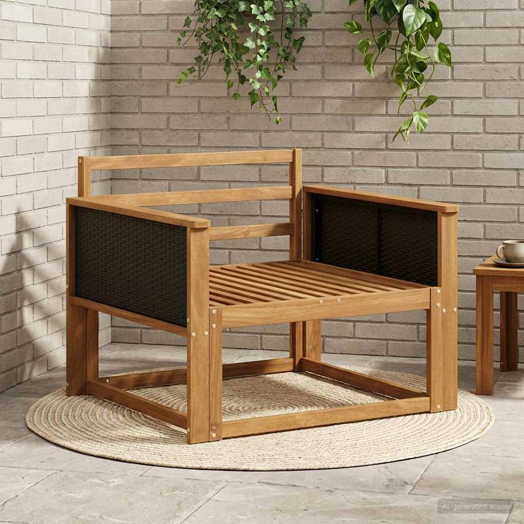Outdoor Middle Sofa Solid Acacia Wood Natural Black rattan