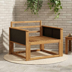 Outdoor Middle Sofa Solid Acacia Wood Natural Black rattan