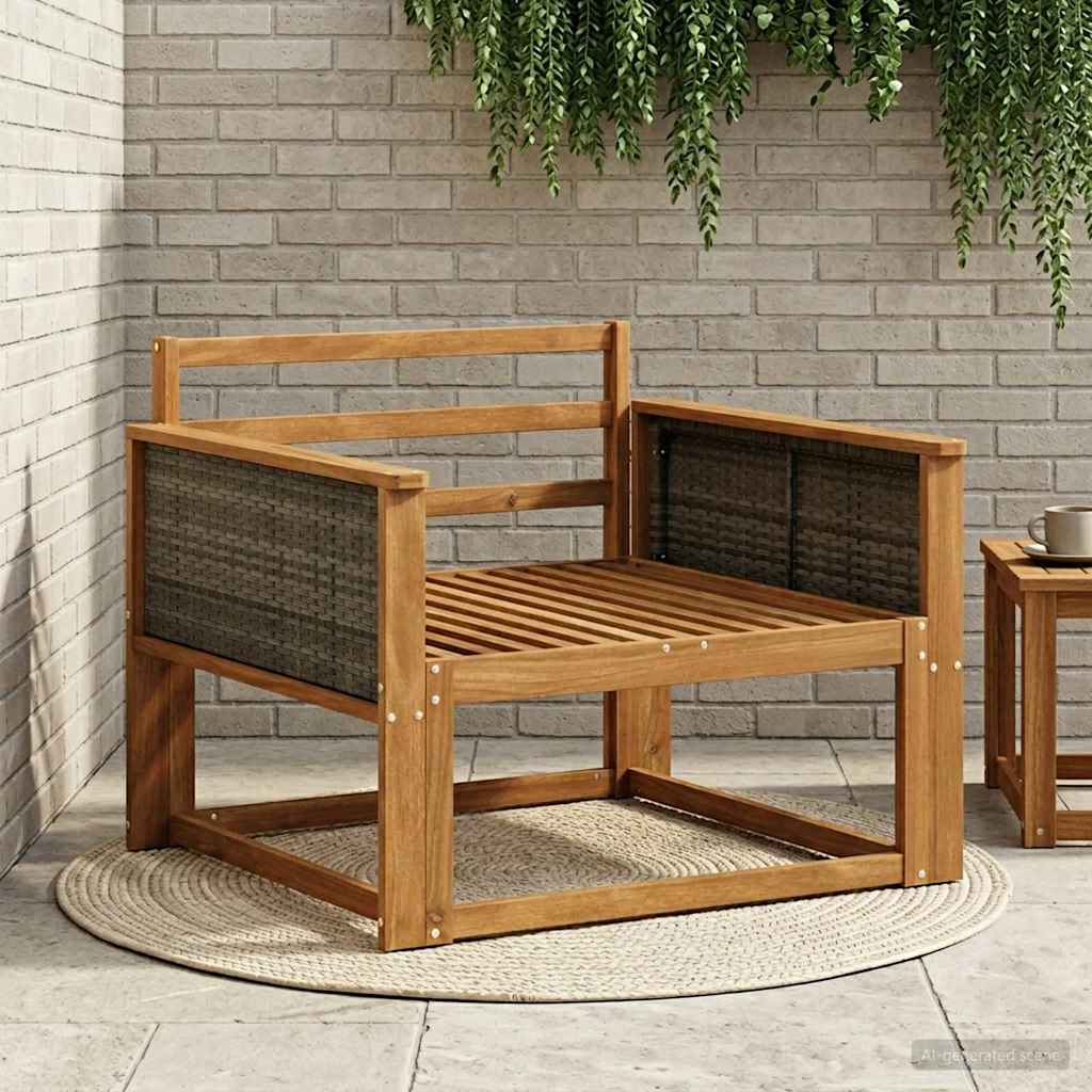 Outdoor Middle Sofa Solid Acacia Wood Natural Grey rattan