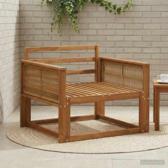 Outdoor Middle Sofa Solid Acacia Wood Natural Coffee rope