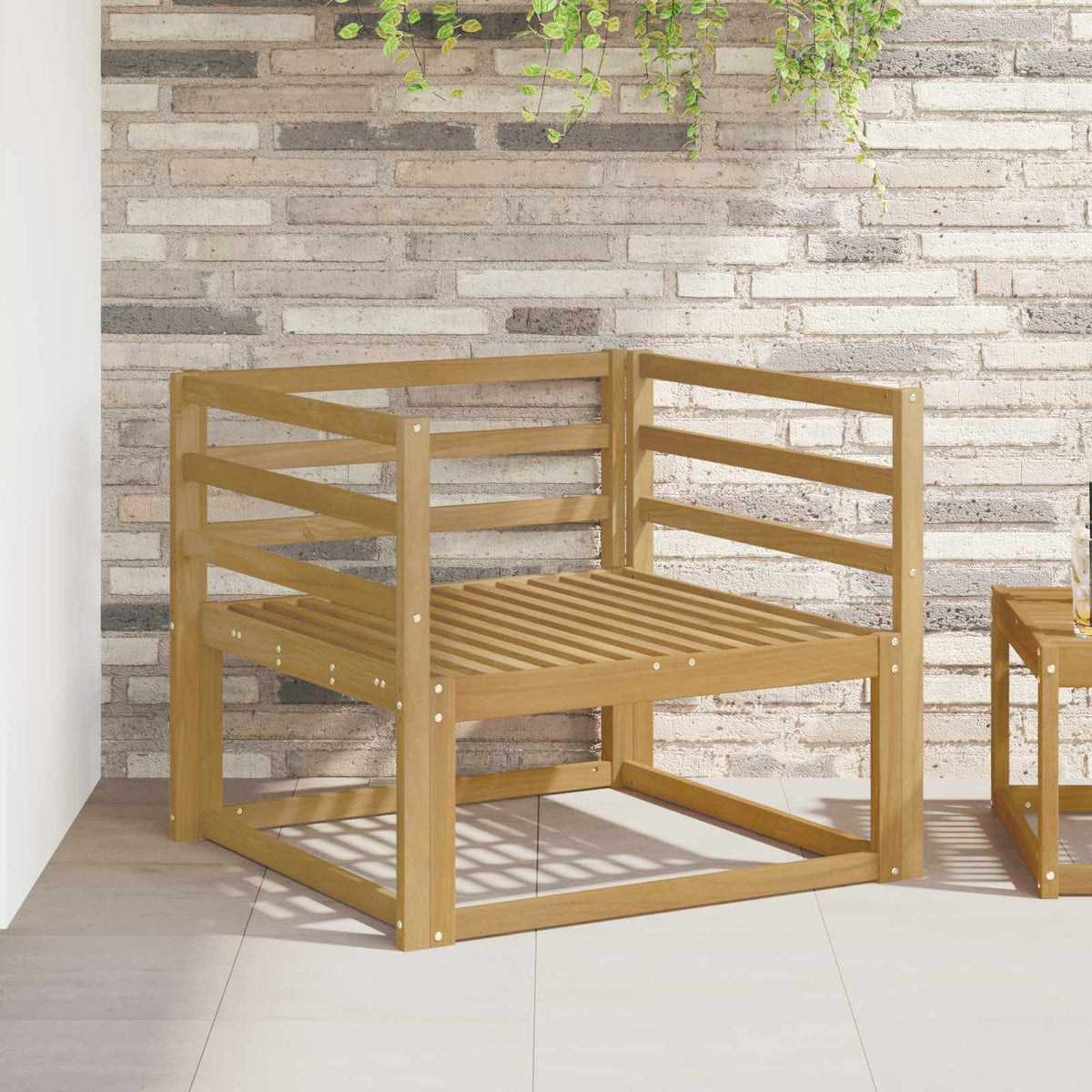 Outdoor Middle Sofa Solid Acacia Wood White Horizontal slats