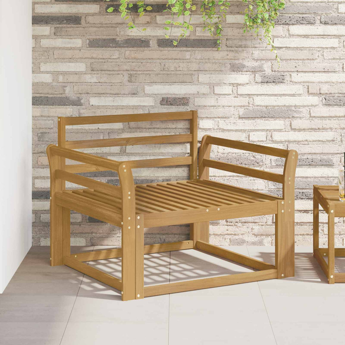 Outdoor Middle Sofa Solid Acacia Wood White Curved
