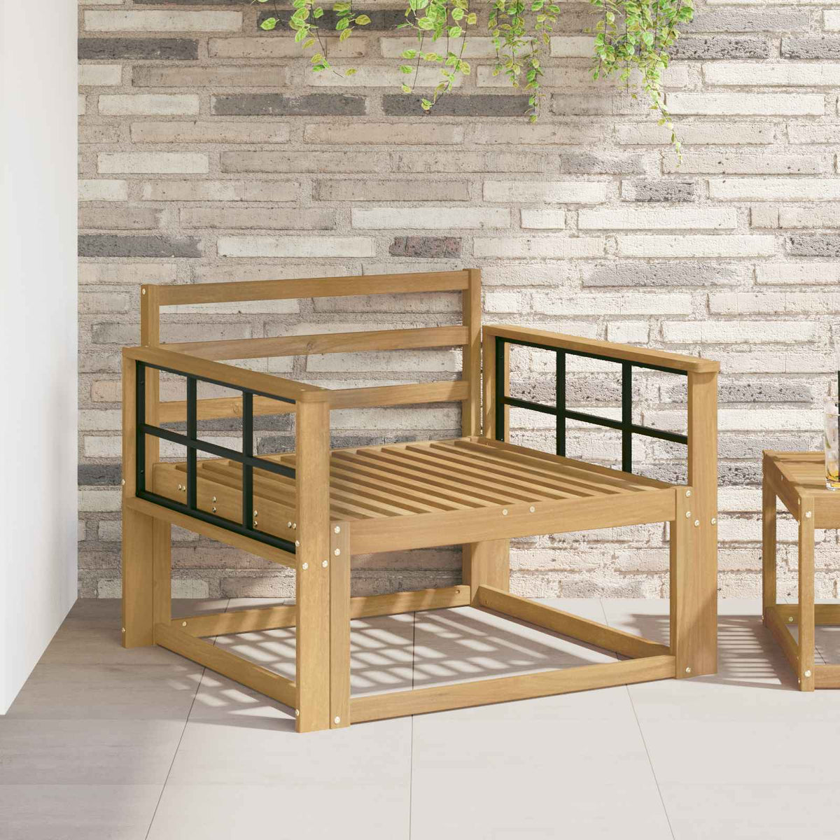Outdoor Middle Sofa Solid Acacia Wood White Grid