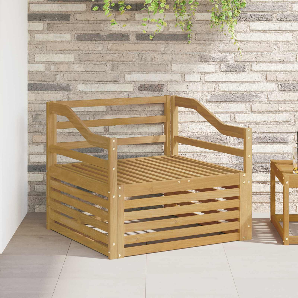 Outdoor Sofa Solid Acacia Wood White Sloped