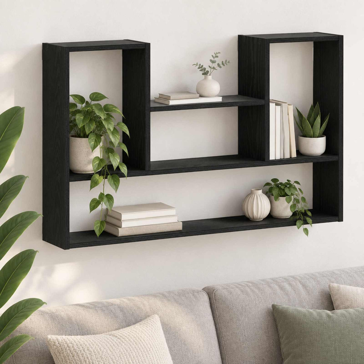 vidaXL Wall Shelf Black 100 x 17 x 60 cm Engineered Wood 1