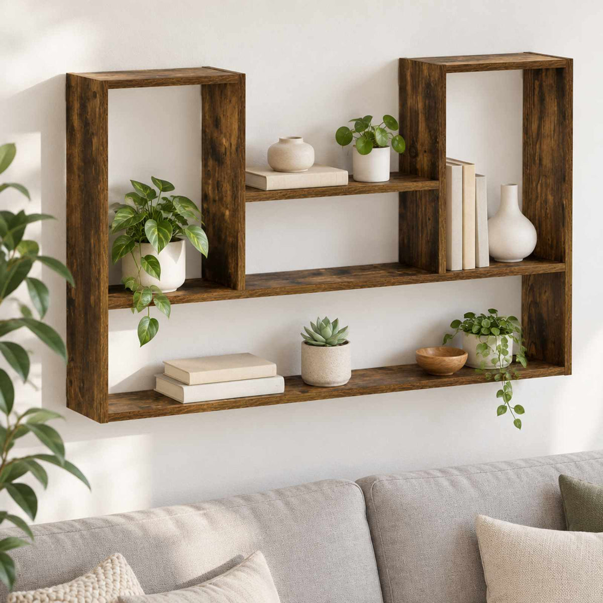 vidaXL Wall Shelf Smoked Oak 100 x 17 x 60 cm Engineered Wood 1