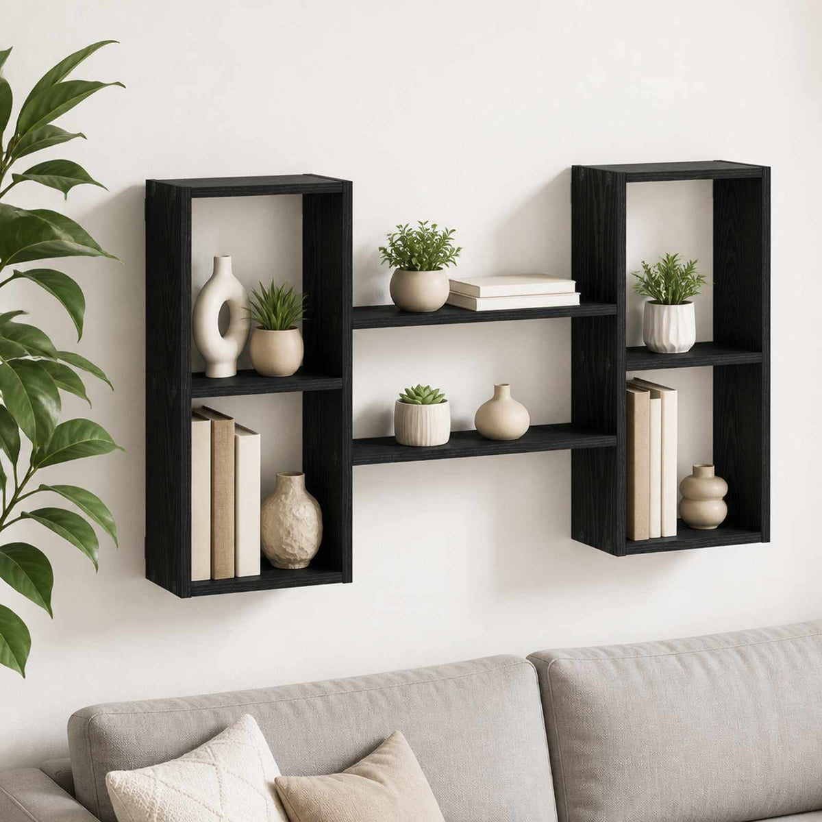 vidaXL Wall Shelf Black Oak 102 x 17 x 59 cm Engineered Wood 1