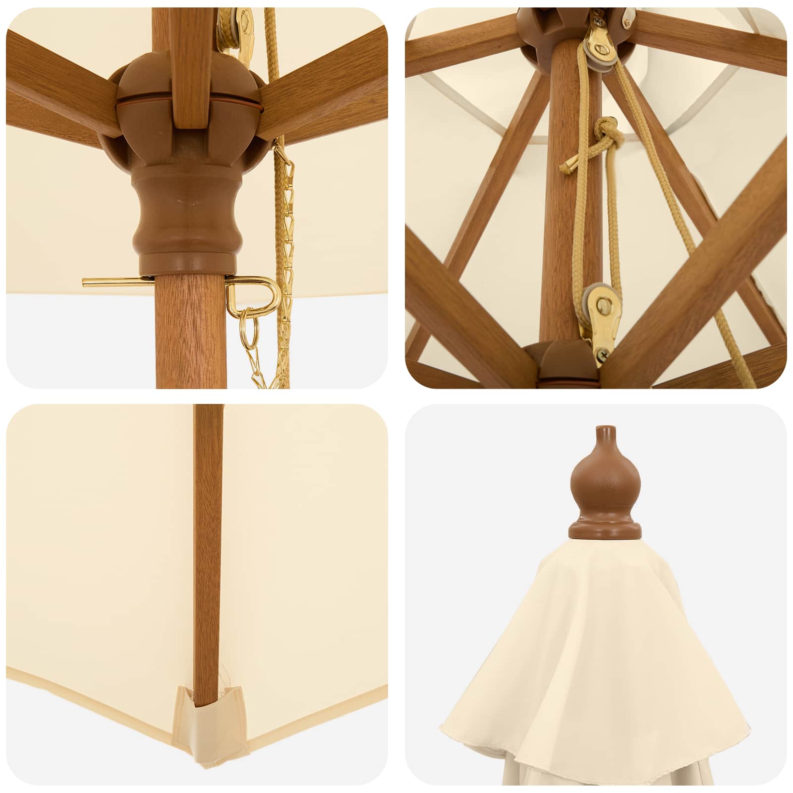 vidaXL Garden Parasol Ø 270 x 248 cm Solid Eucalyptus Wood Cream White 5