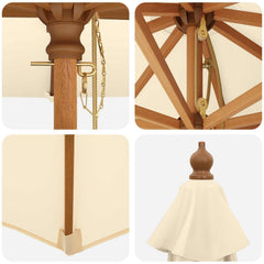 vidaXL Garden Parasol Ø 300 x 248 cm Solid Eucalyptus Wood Cream White 5