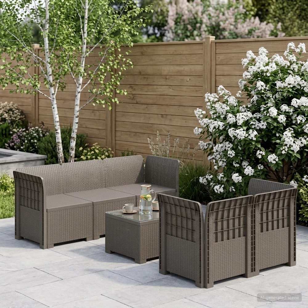 5-Seater Garden Sofa Rattan Look PP Light grey