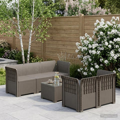 5-Seater Garden Sofa Rattan Look PP Light grey