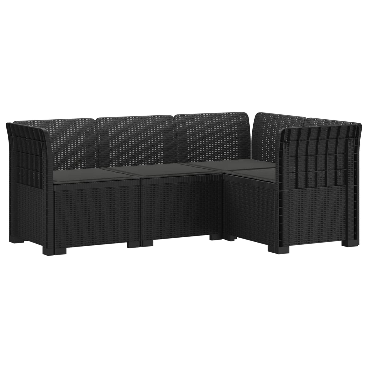 4-Seater Garden Sofa with Cushions Rattan Look PP Brown with Seat Cushion Anthracite
