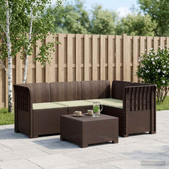 4-Seater Garden Sofa with Cushions Rattan Look PP Brown with Seat Cushion Brown and cream