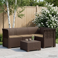 4-Seater Garden Sofa with Cushions Rattan Look PP Brown with Seat Cushion Brown and taupe