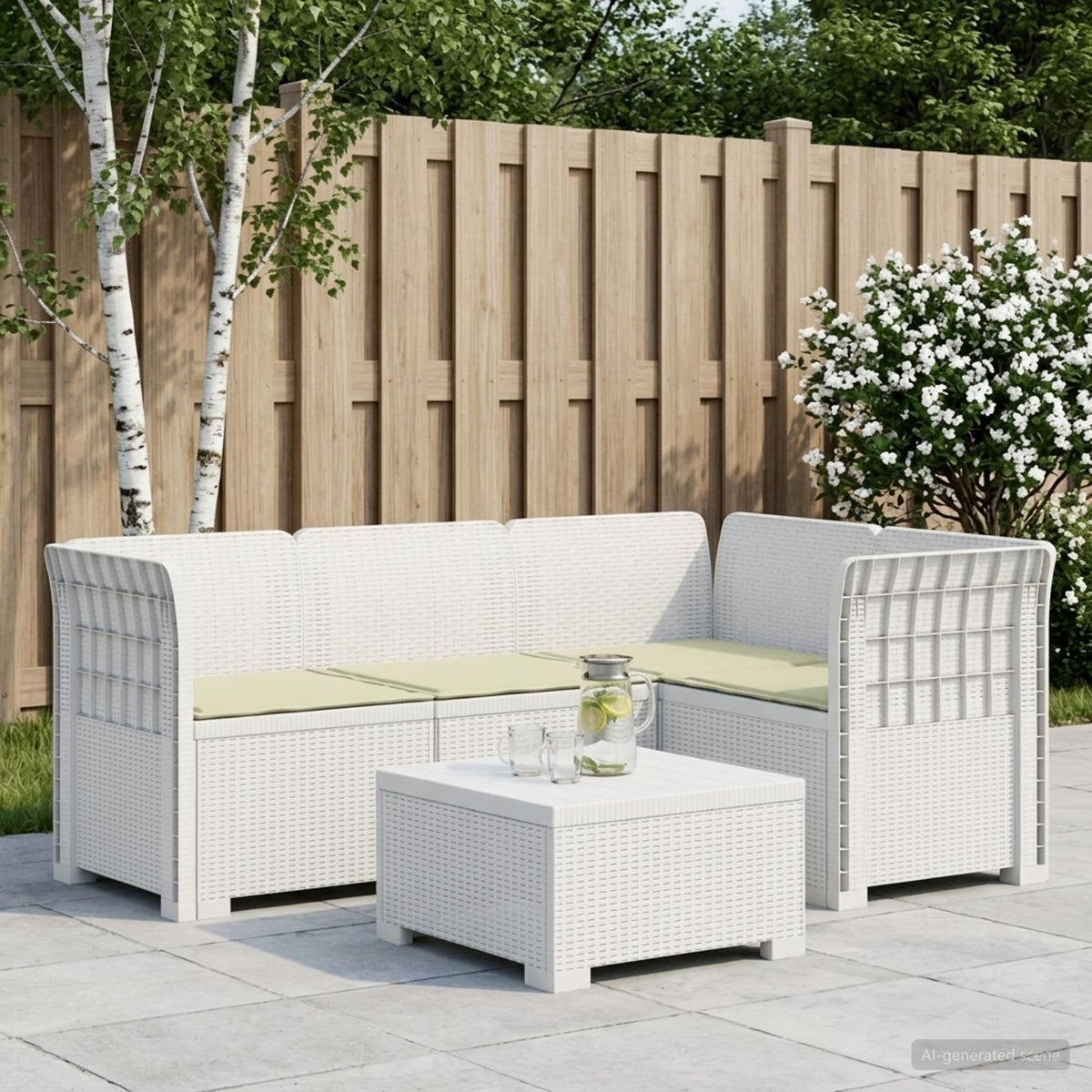 4-Seater Garden Sofa with Cushions Rattan Look PP Brown with Seat Cushion White and cream