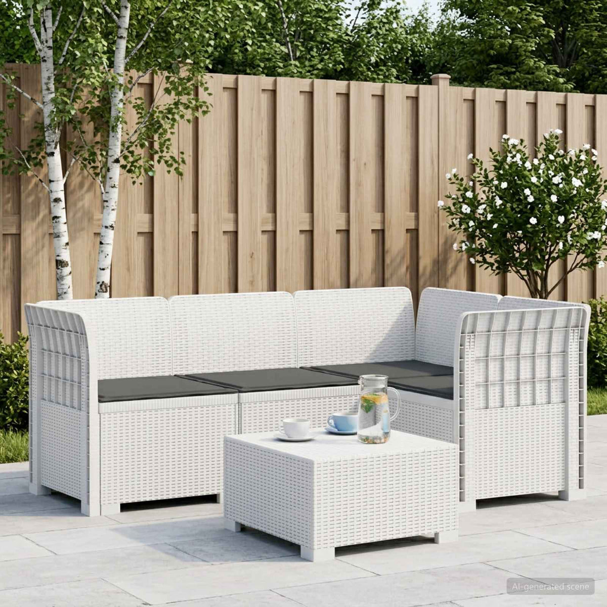 4-Seater Garden Sofa with Cushions Rattan Look PP Brown with Seat Cushion White and anthracite