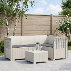 4-Seater Garden Sofa with Cushions Rattan Look PP Brown with Seat Cushion White and light grey