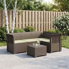 4-Seater Garden Sofa with Cushions Rattan Look PP Brown with Seat Cushion Light grey and cream