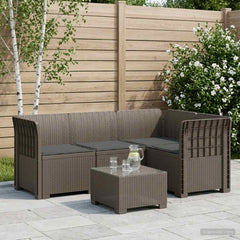 4-Seater Garden Sofa with Cushions Rattan Look PP Brown with Seat Cushion Light grey and anthracite