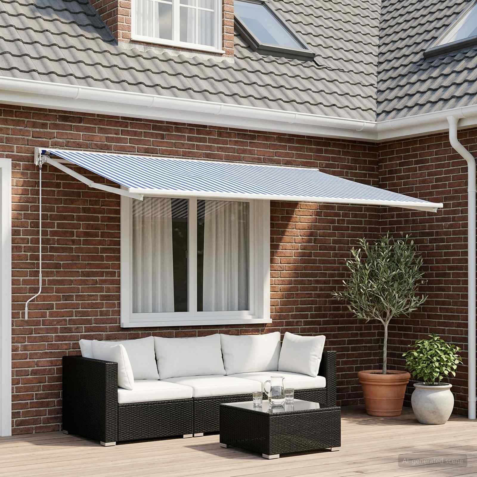 vidaXL Awning Replacement Fabric Blue and White 400 x 350 cm Polyester 1