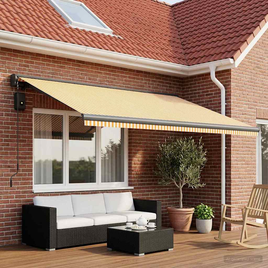 vidaXL Awning Replacement Fabric Yellow and White 450 x 300 cm 1