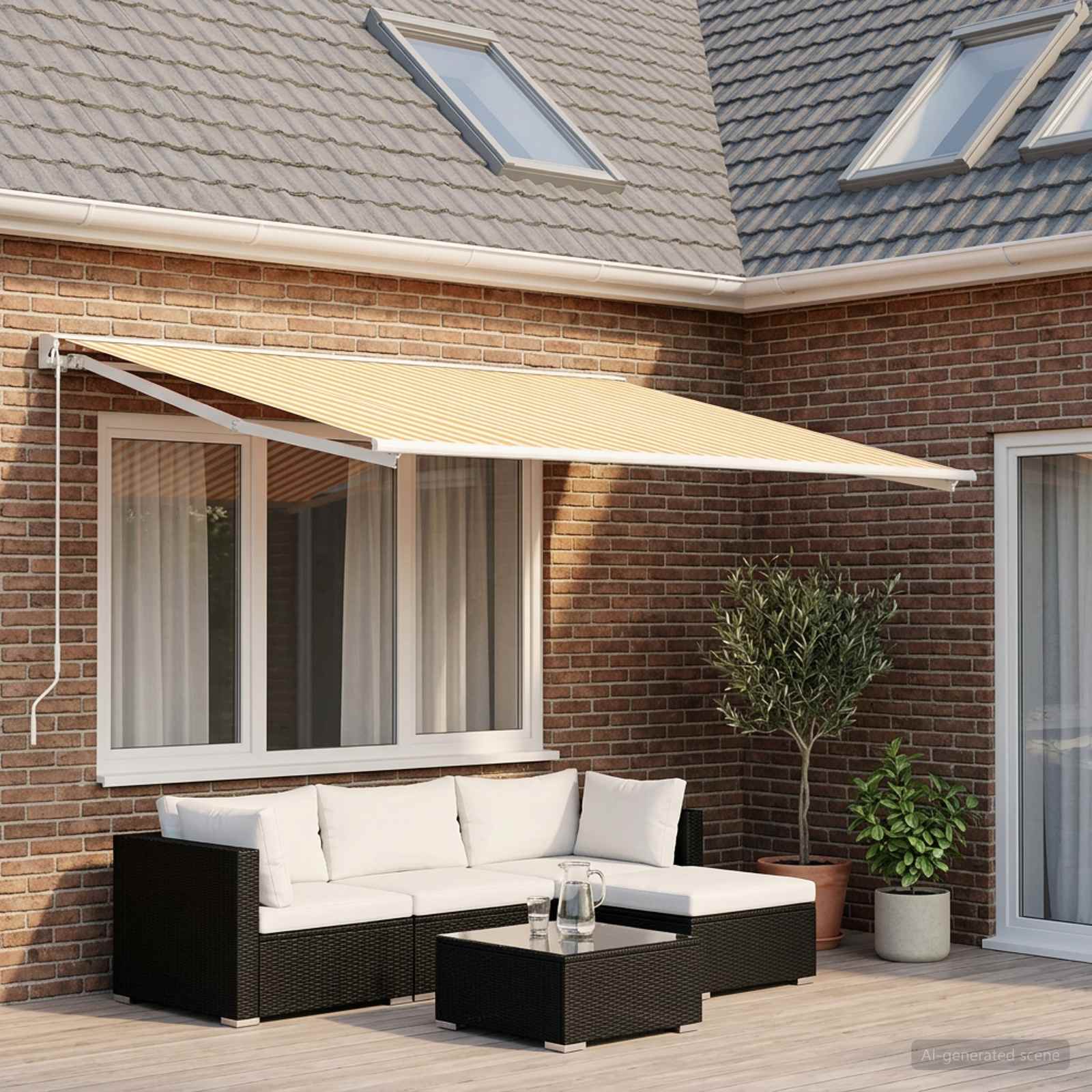 vidaXL Awning Replacement Fabric Yellow and White 600 x 300 cm 1