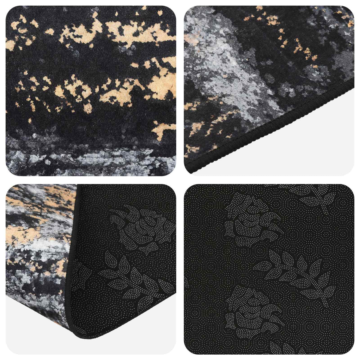 vidaXL Rug Runner LESAKA Black and Gold 80 x 300 cm Diamond Velvet 3