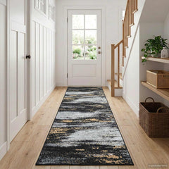 Rug Runner LESAKA Black and Gold 50 x 450 cm Diamond Velvet 1